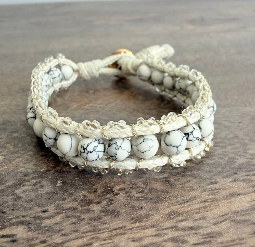 White and gray marbled boho bracelet